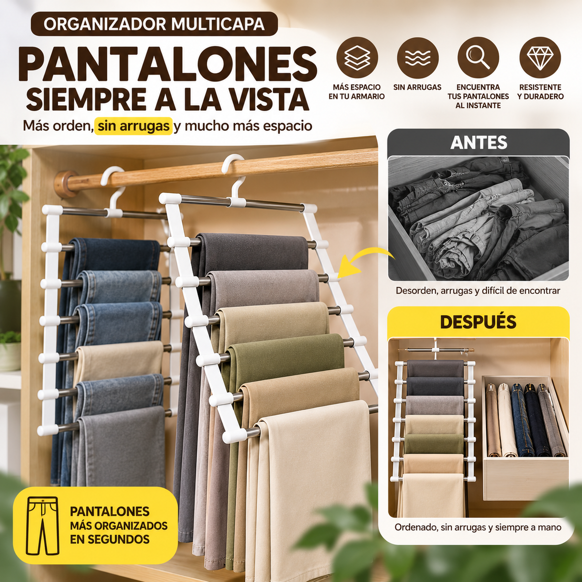 Percha Organizadora de Pantalones Ahorra Espacio